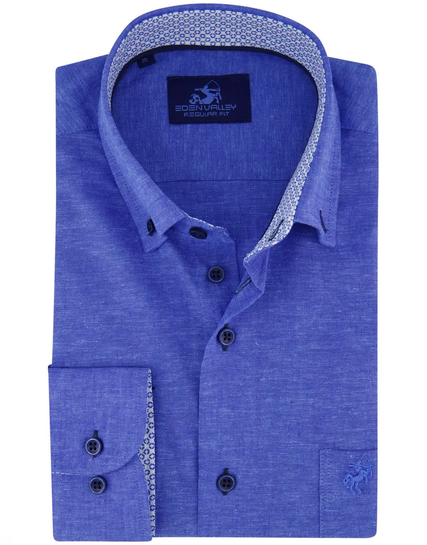 Eden Valley overhemd blauw gemêleerd met borstzak