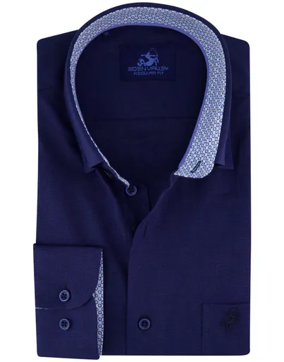 Eden Valley Eden Valley overhemd donkerblauw borstzak button-down