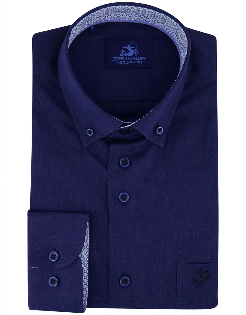 Eden Valley overhemd donkerblauw borstzak lange mouwen