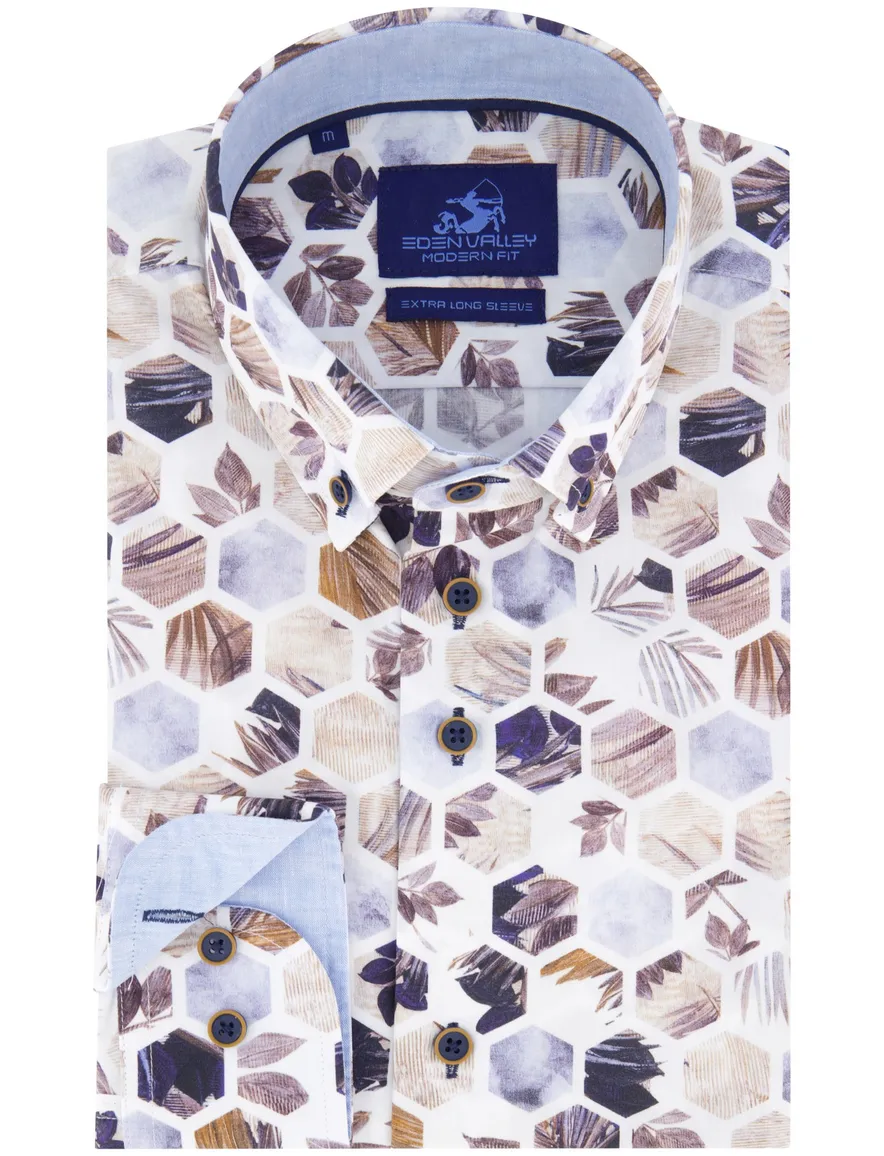 Eden Valley overhemd beige extra lang hexagon