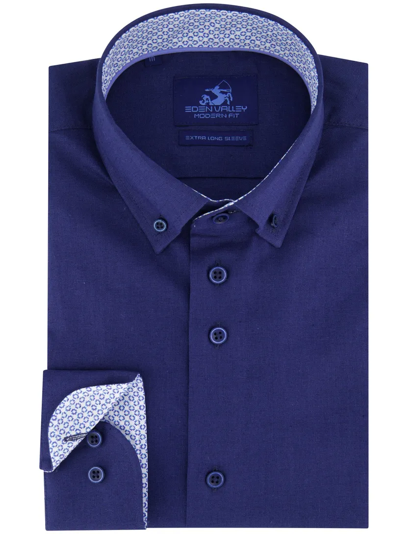 Eden Valley Modern Fit overhemd donkerblauw extra lang