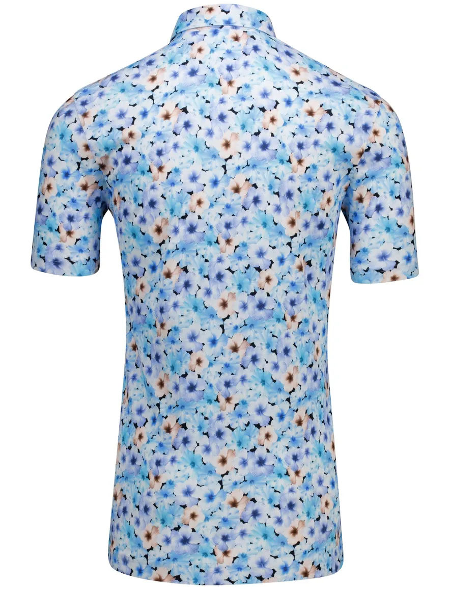 Eden Valley polo extra lang normale fit blauw geprint
