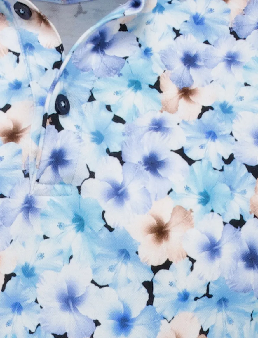 Eden Valley polo extra lang normale fit blauw geprint