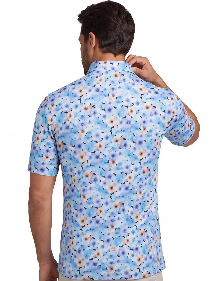 Eden Valley polo extra lang normale fit blauw geprint