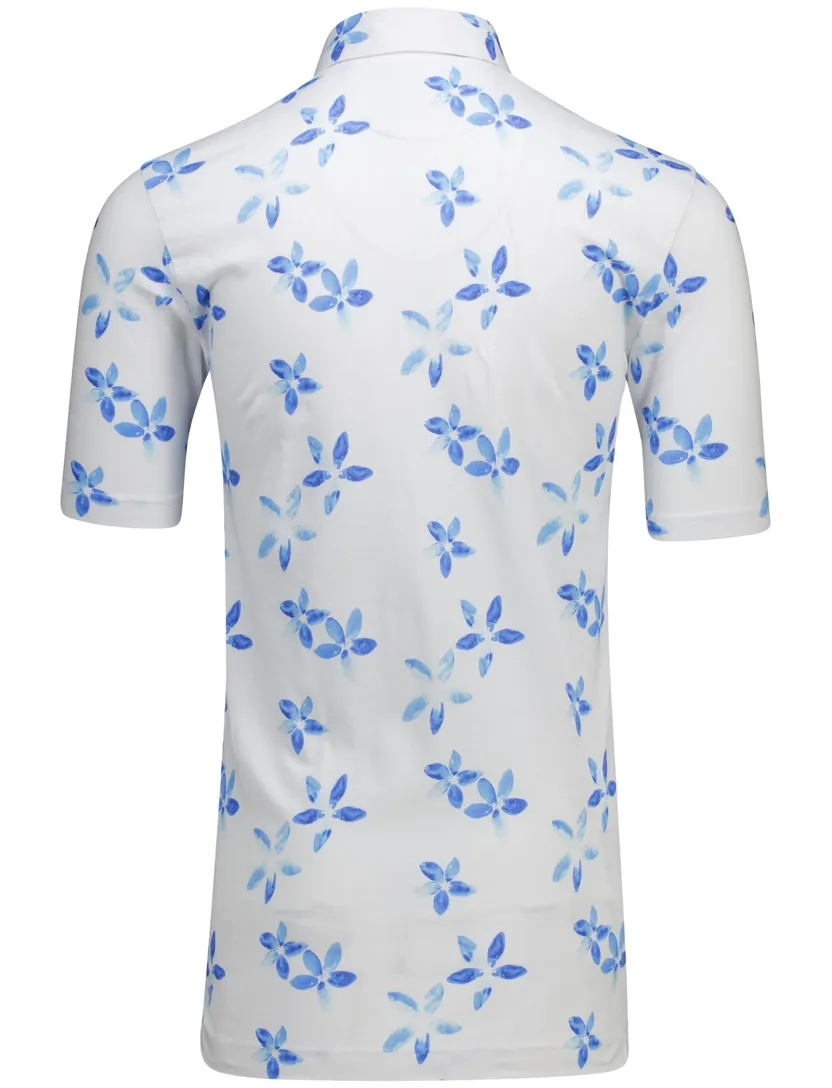 katoenen Eden Valley polo extra lang normale fit wit blauw