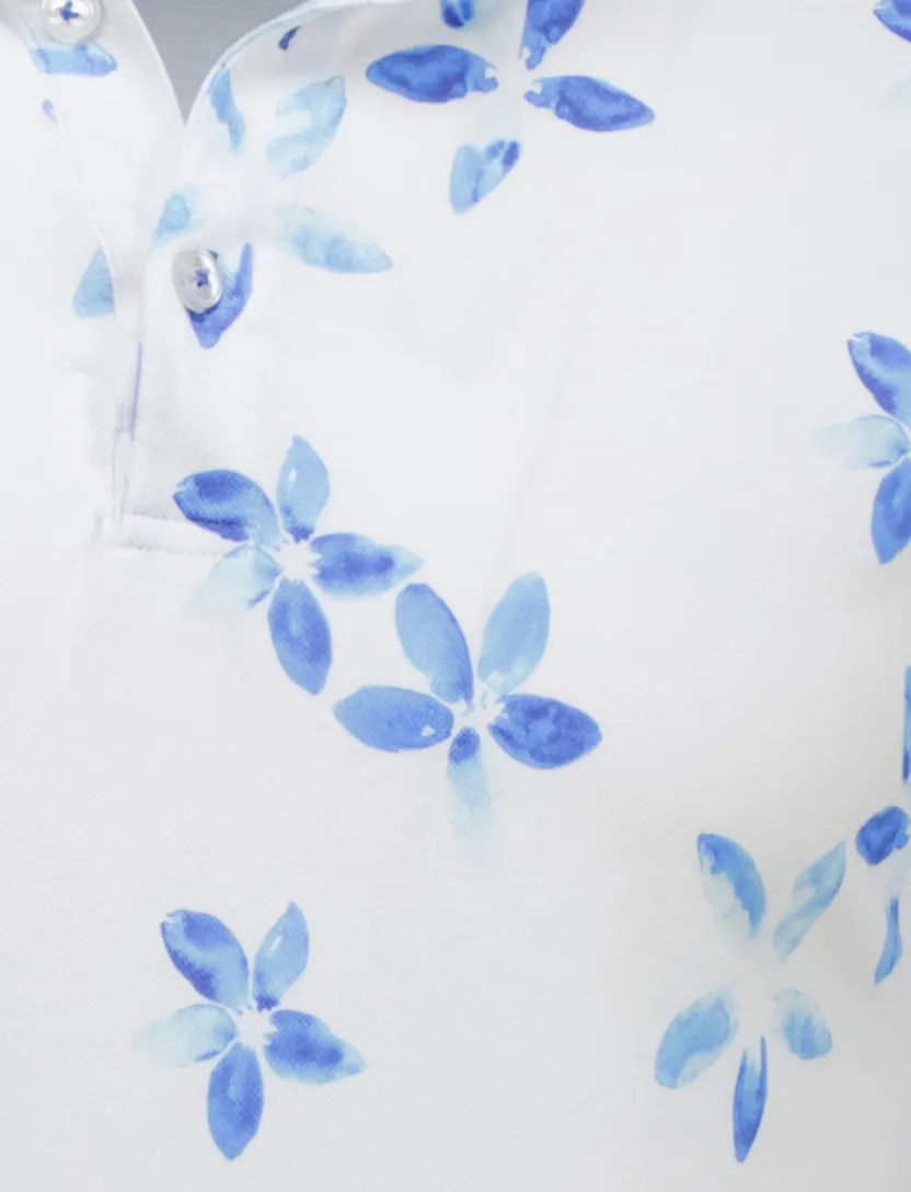 katoenen Eden Valley polo extra lang normale fit wit blauw