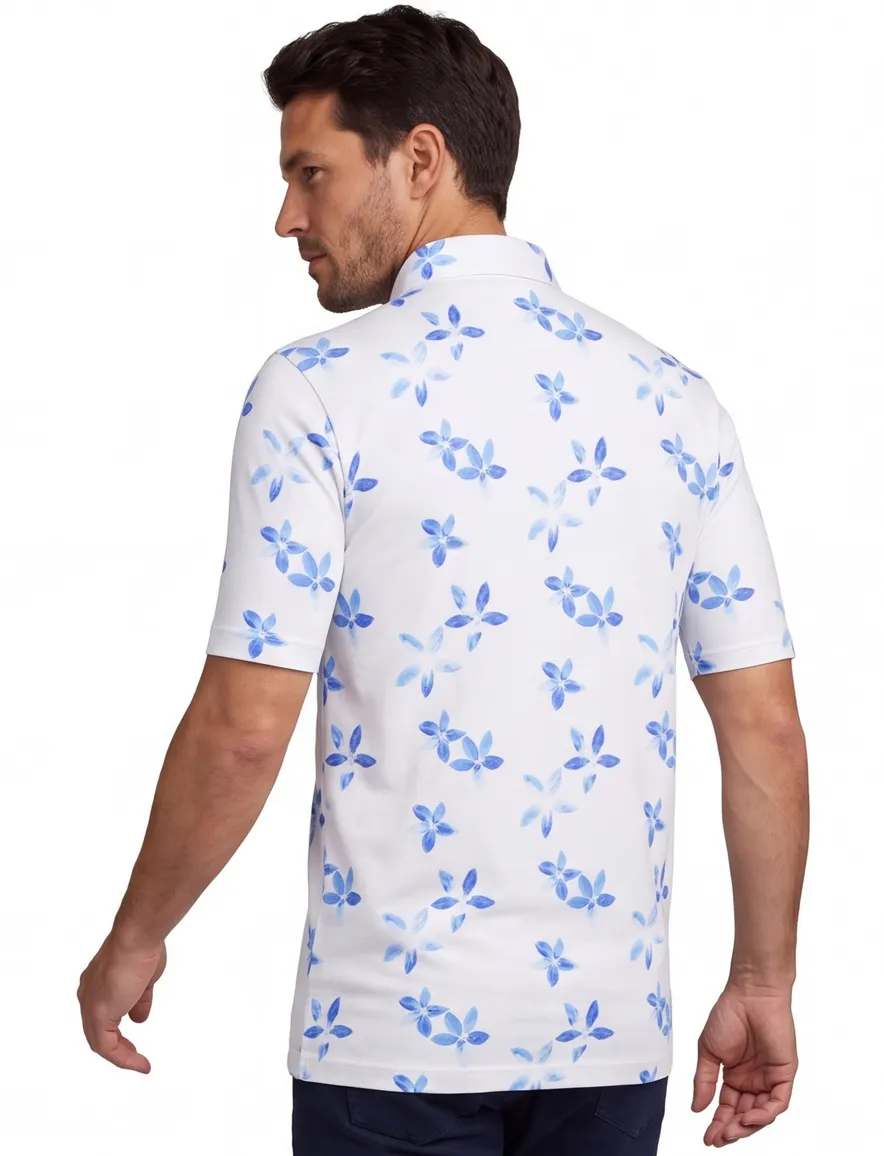 Eden Valley polo extra lang normale fit wit blauw print