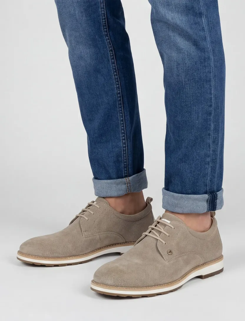 Rehab sneakers leer effen beige