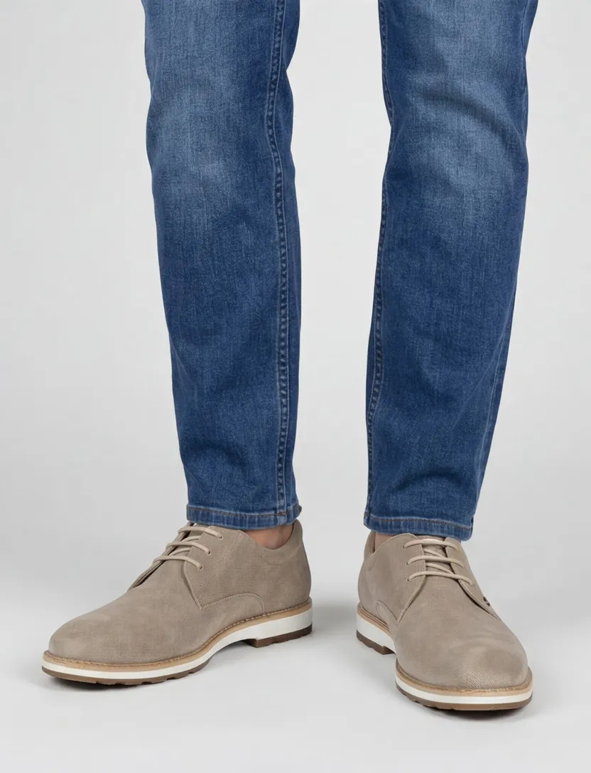 Rehab sneakers leer effen beige