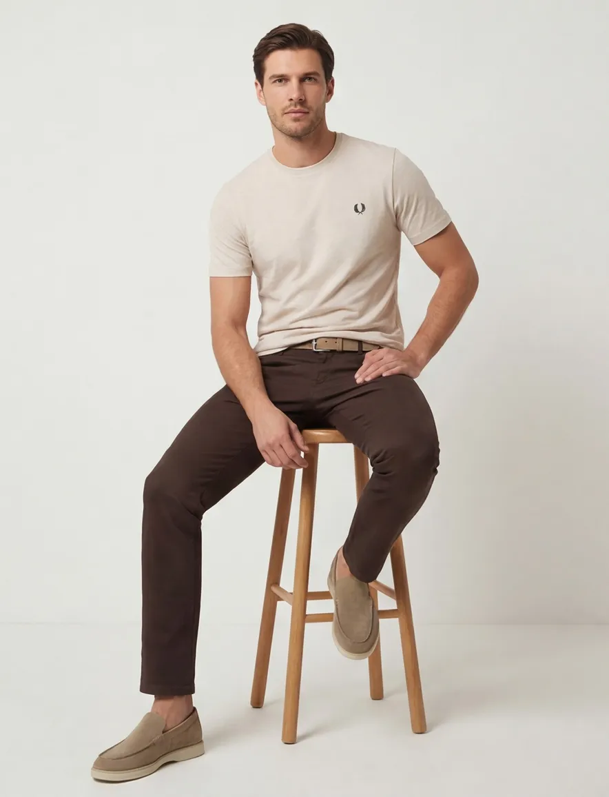 Fred Perry T-shirt beige effen katoen