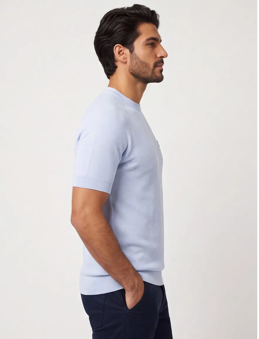 Lyle & Scott T-shirt lichtblauw knitted katoen normale fit