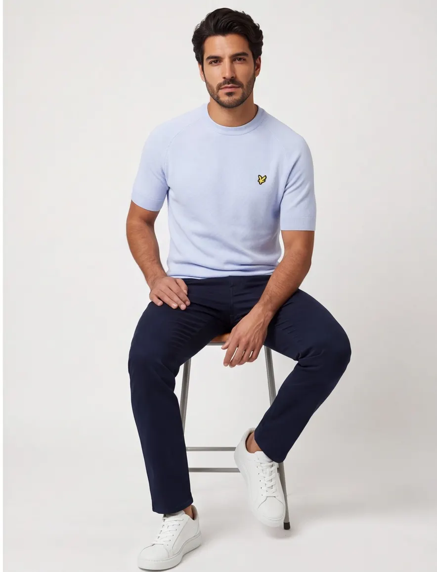 Lyle & Scott T-shirt lichtblauw knitted katoen normale fit