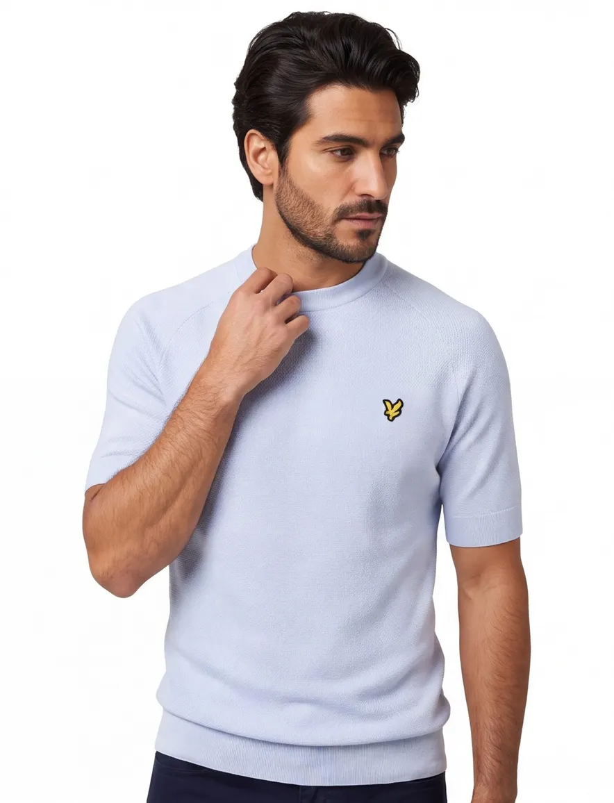 Lyle & Scott T-shirt lichtblauw knitted katoen normale fit