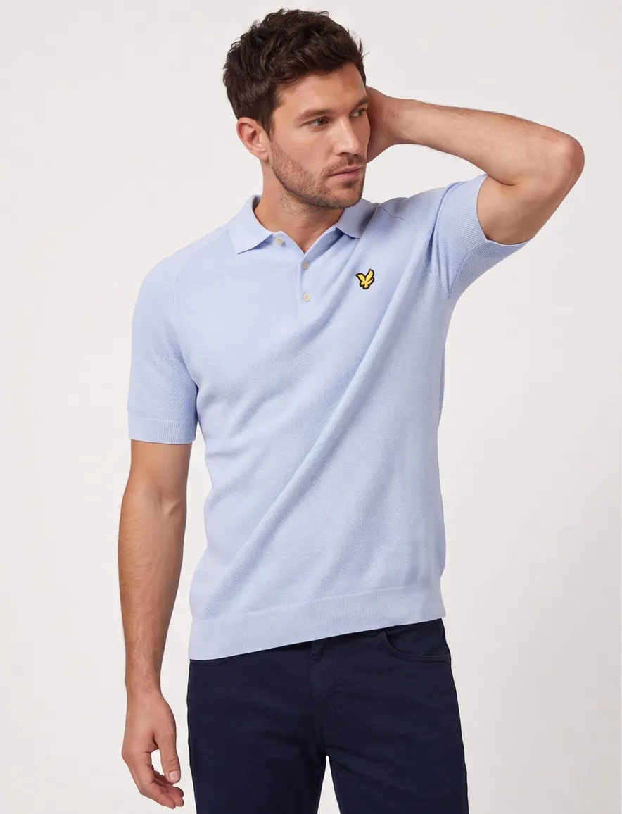 Lyle & Scott linen blend knitted polo lichtblauw
