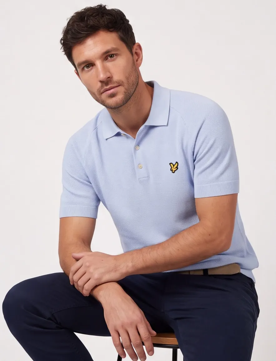 Lyle & Scott linen blend knitted polo lichtblauw