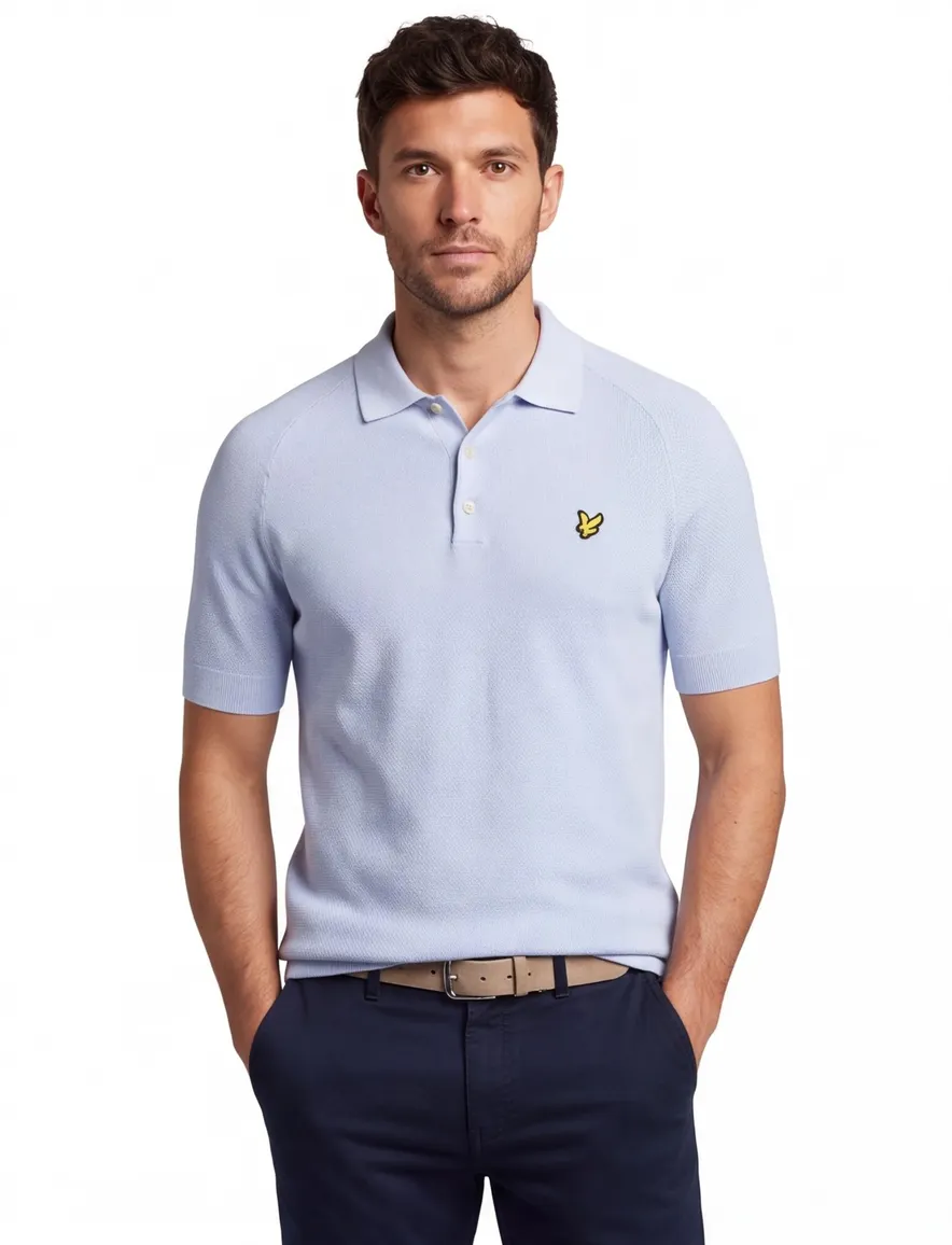 Lyle & Scott linen blend knitted polo lichtblauw