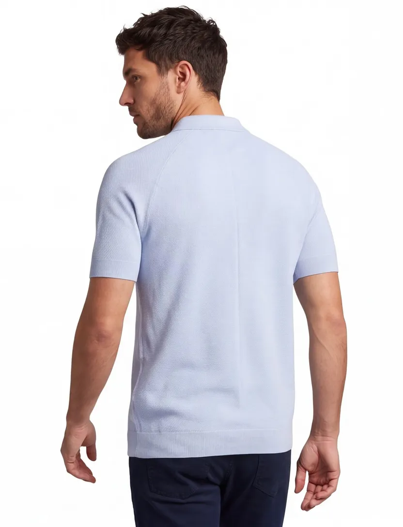 lichtblauw Lyle & Scott linen blend knitted polo shirt