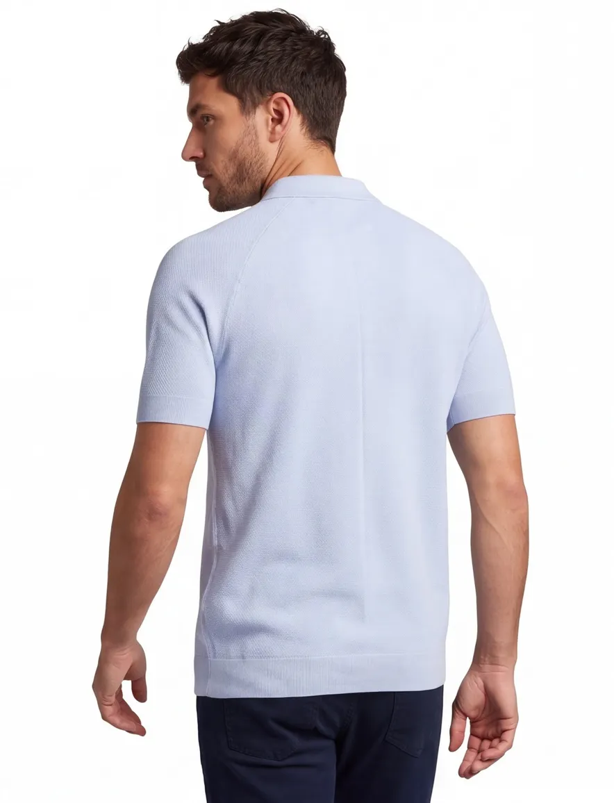 Lyle & Scott linen blend knitted polo lichtblauw