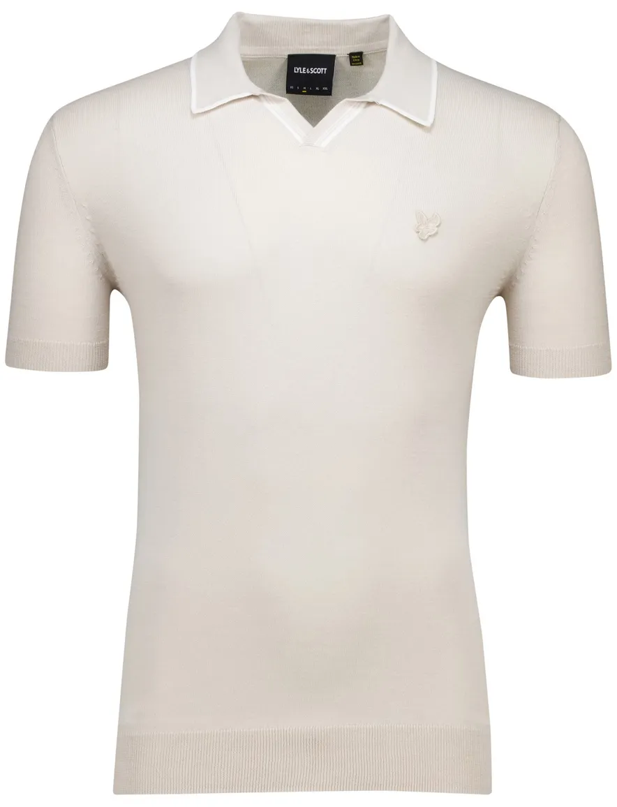 Lyle & Scott tipped knitted open collar polo beige