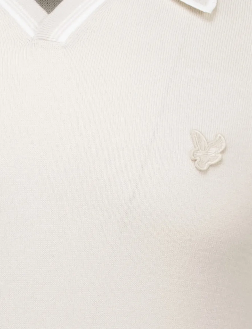 Lyle & Scott tipped knitted open collar polo beige
