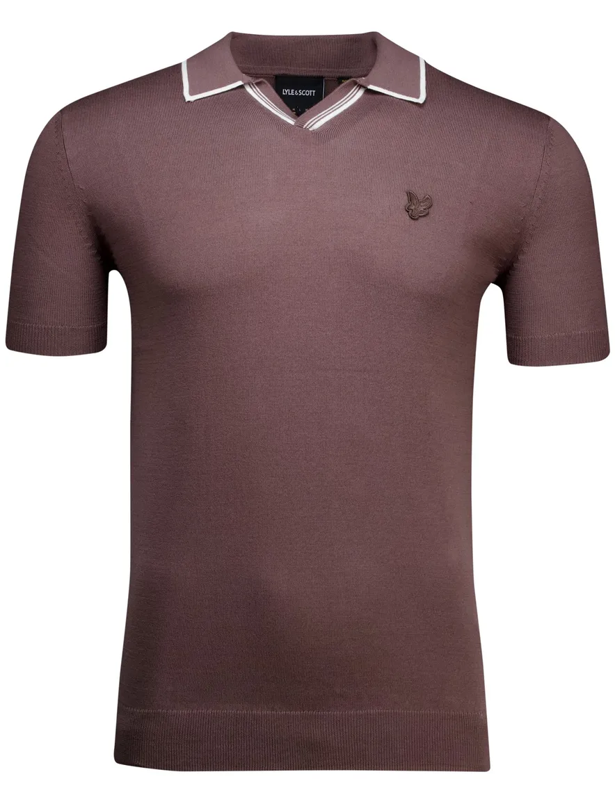 Lyle & Scott tipped knitted open collar polo shirt bruin