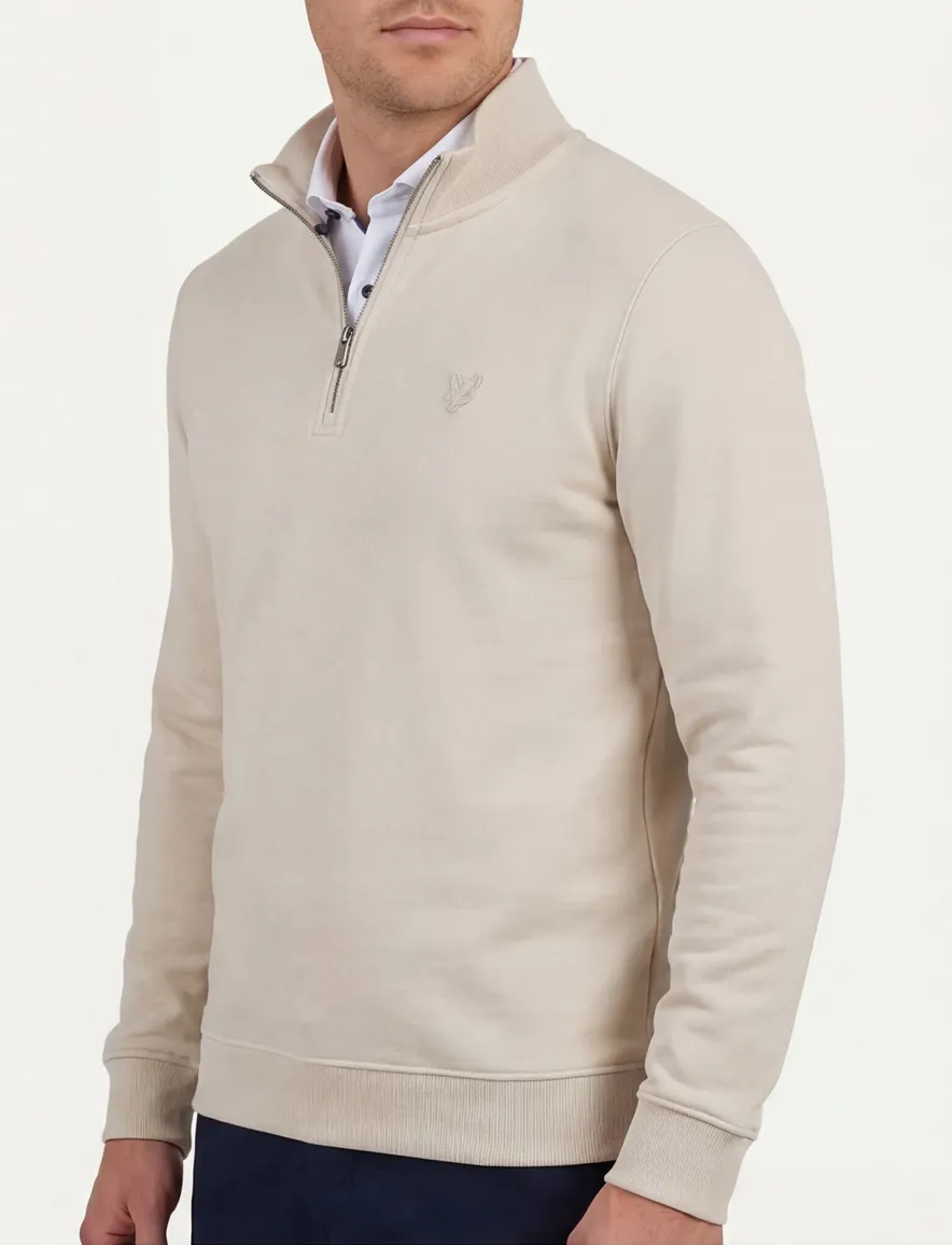 Lyle & Scott superfine half zip trui beige effen slim fit