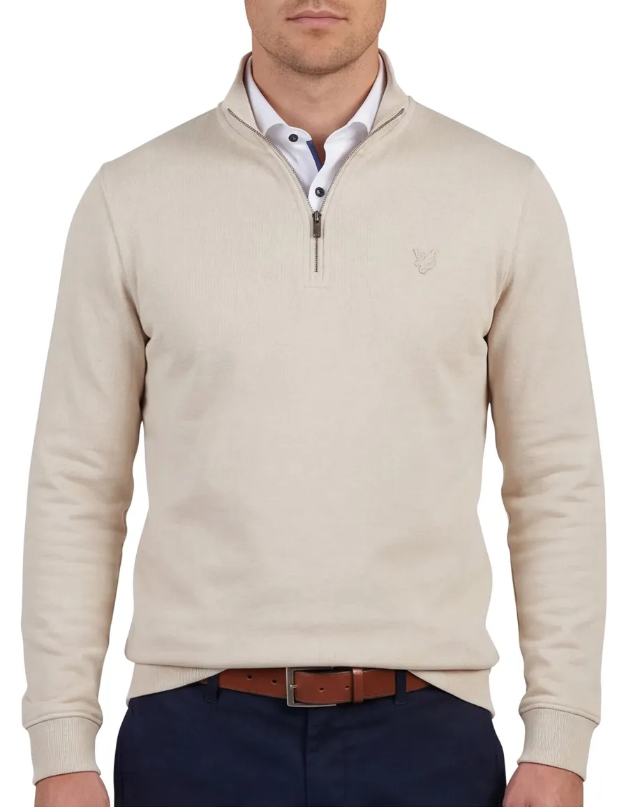 Lyle & Scott superfine half zip trui beige effen slim fit