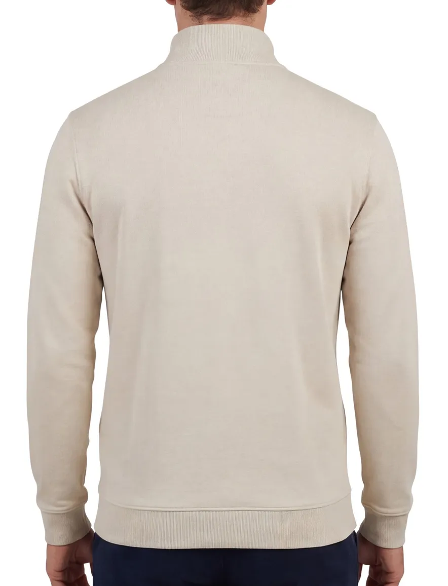 Lyle & Scott superfine half zip trui beige effen slim fit