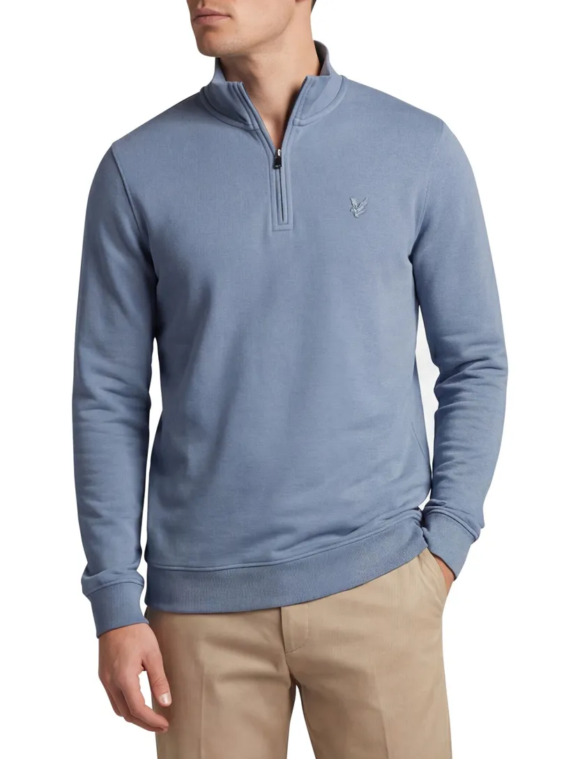 Lyle & Scott half zip sweater blauw katoen