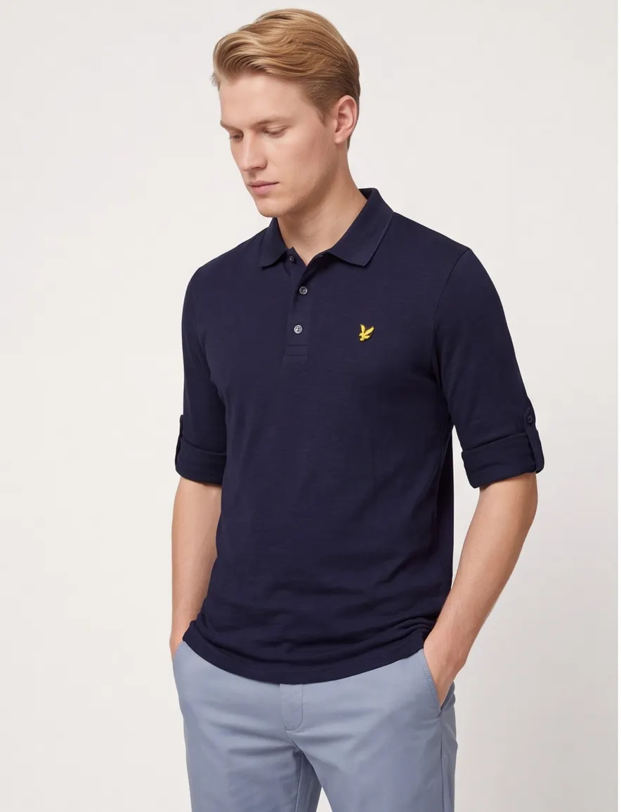 Lyle & Scott slub polo shirt jersey donkerblauw