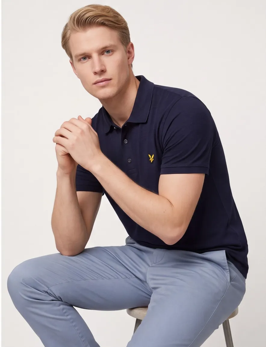 Lyle & Scott slub polo shirt jersey donkerblauw