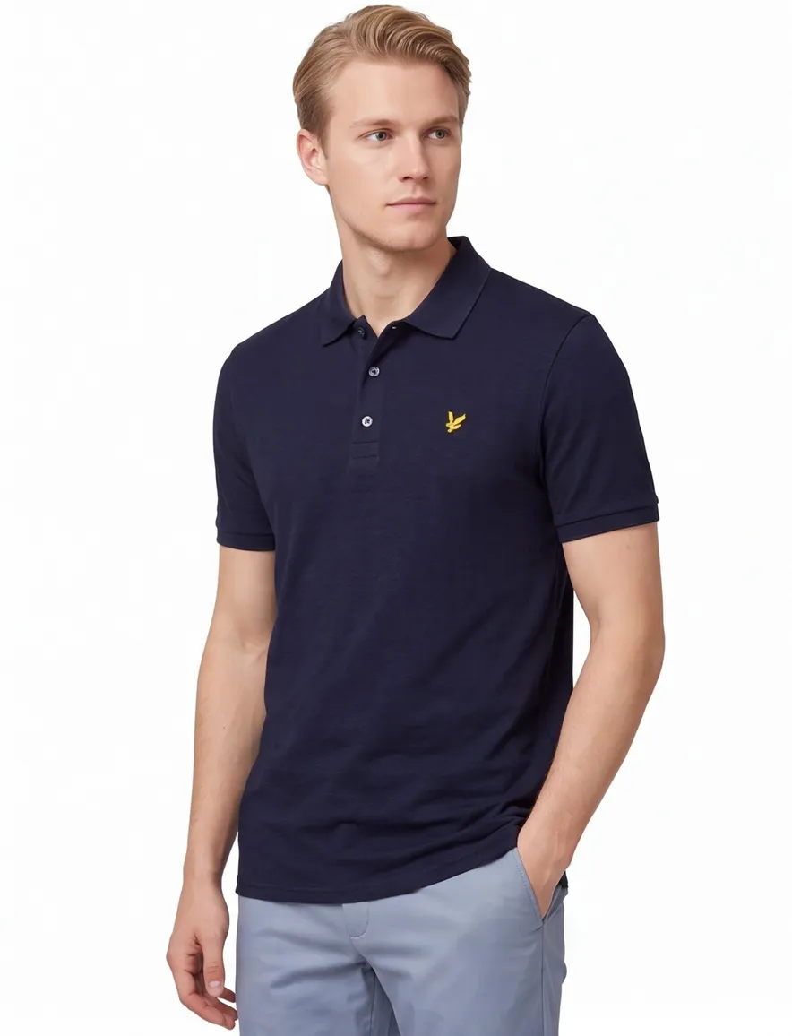Lyle & Scott slub polo shirt jersey donkerblauw
