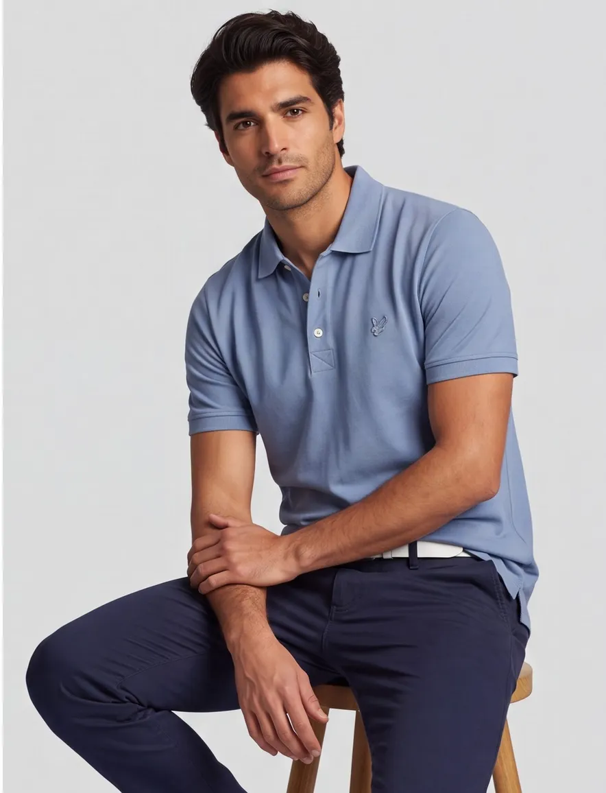 Lyle & Scott polo-shirt blauw korte mouw effen