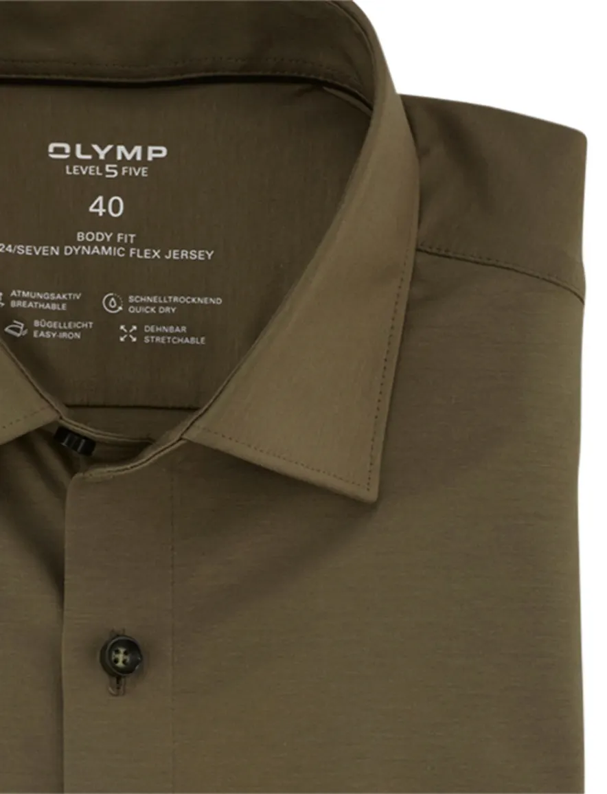 Olymp Level Five 24/Seven overhemd donkergroen Body Fit Flex Jersey