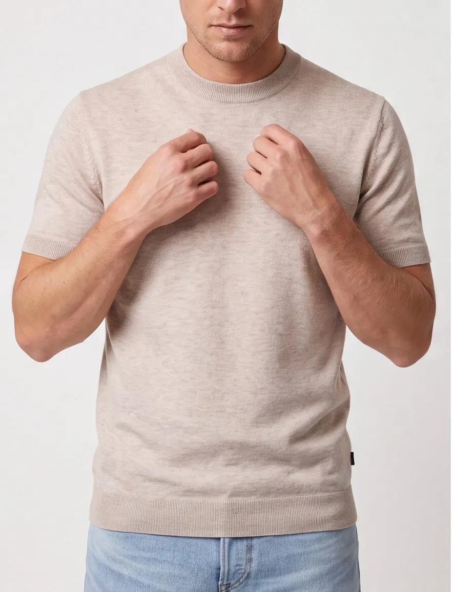 Cavallaro Sorrentino t-shirt beige gemeleerd katoen