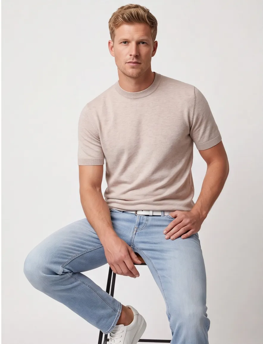Cavallaro Sorrentino t-shirt beige gemeleerd katoen