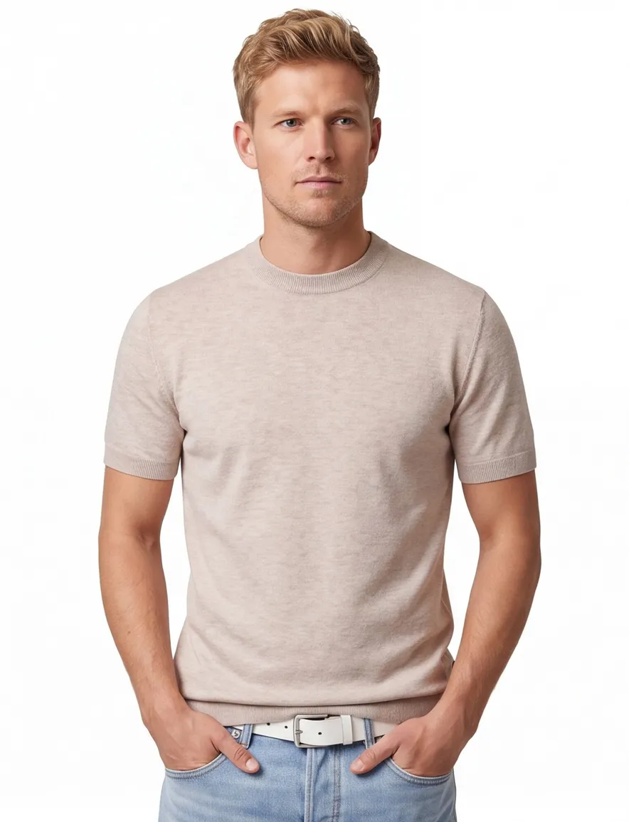 Cavallaro Sorrentino t-shirt beige gemeleerd katoen