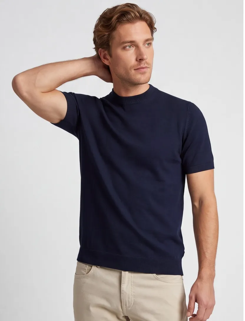 katoenen t-shirt Cavallaro donkerblauw effen slim fit