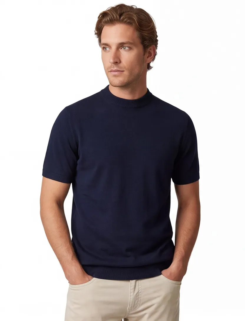 katoenen t-shirt Cavallaro donkerblauw effen slim fit