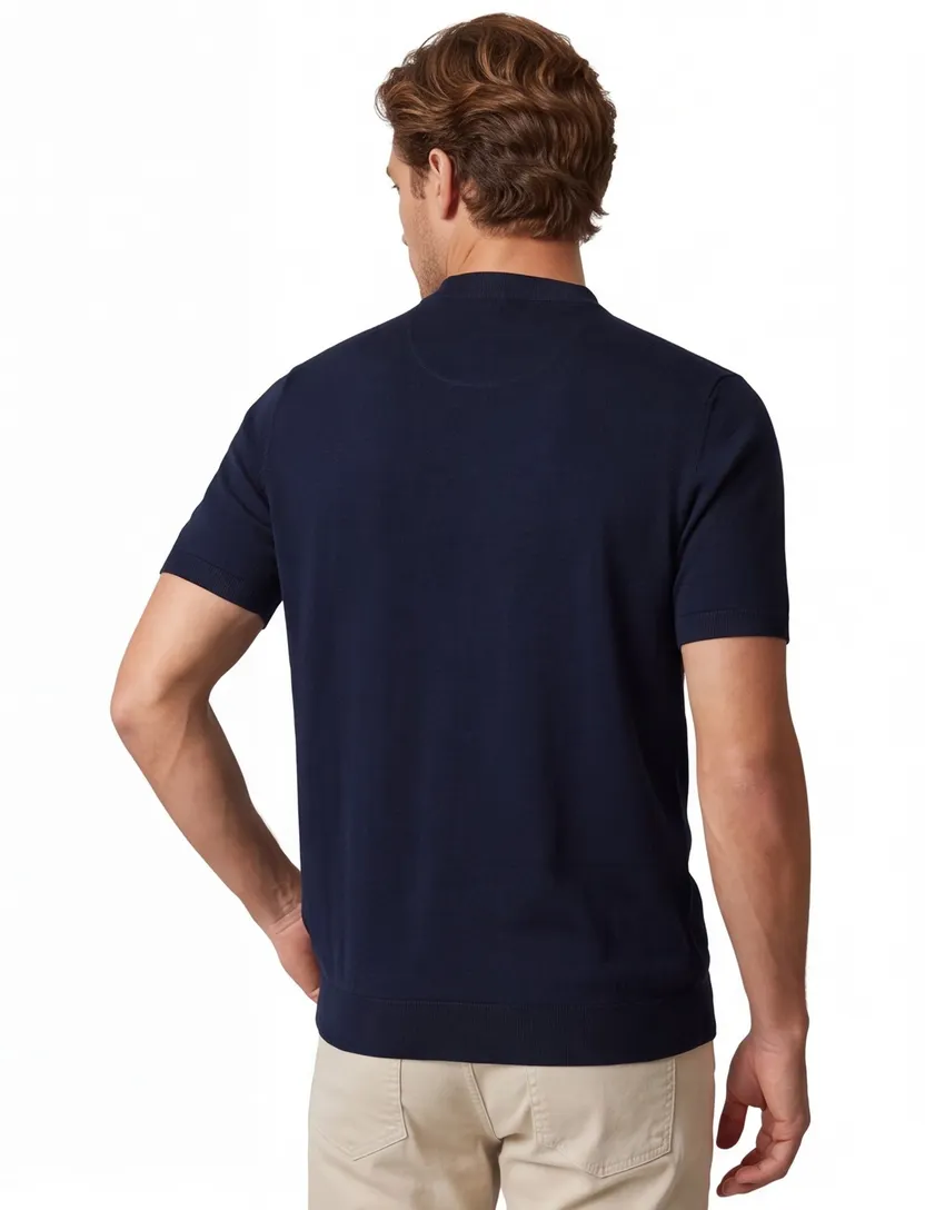 katoenen t-shirt Cavallaro donkerblauw effen slim fit
