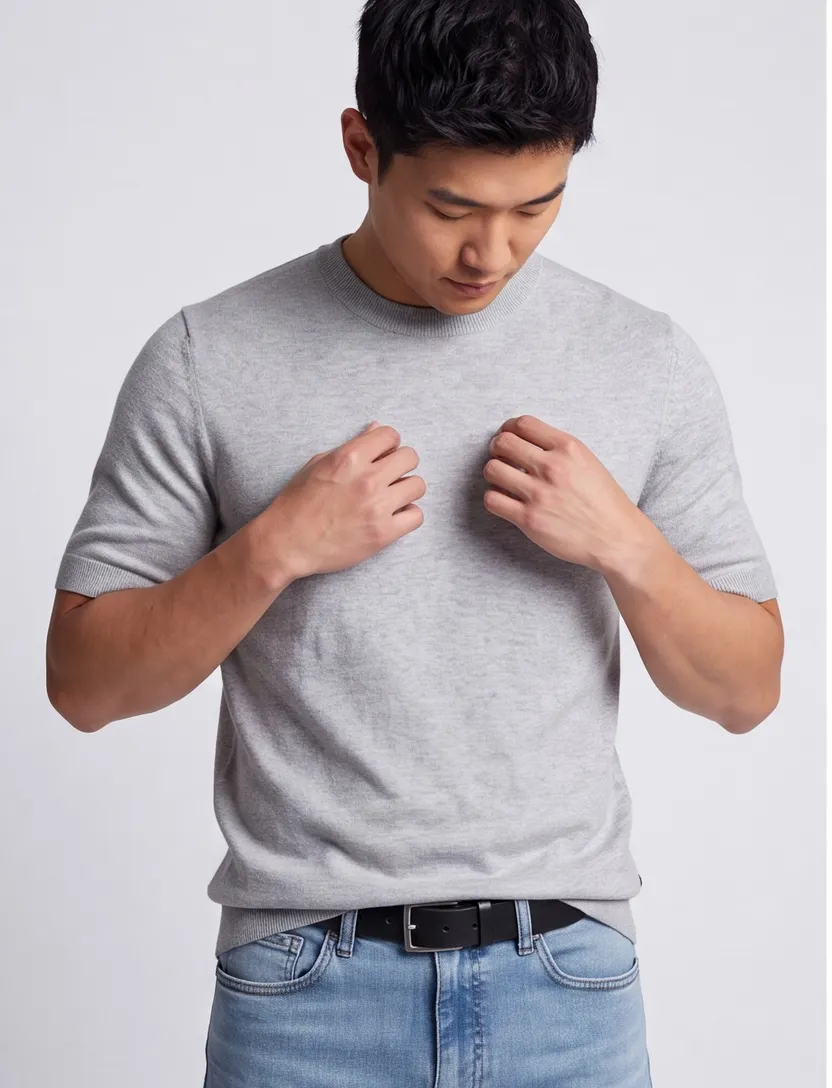 t-shirt Cavallaro grijs effen slim fit katoen