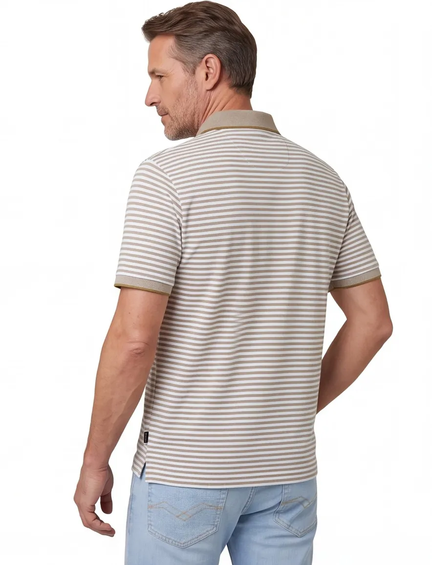 Bugatti polo beige gestreept katoen wijde fit