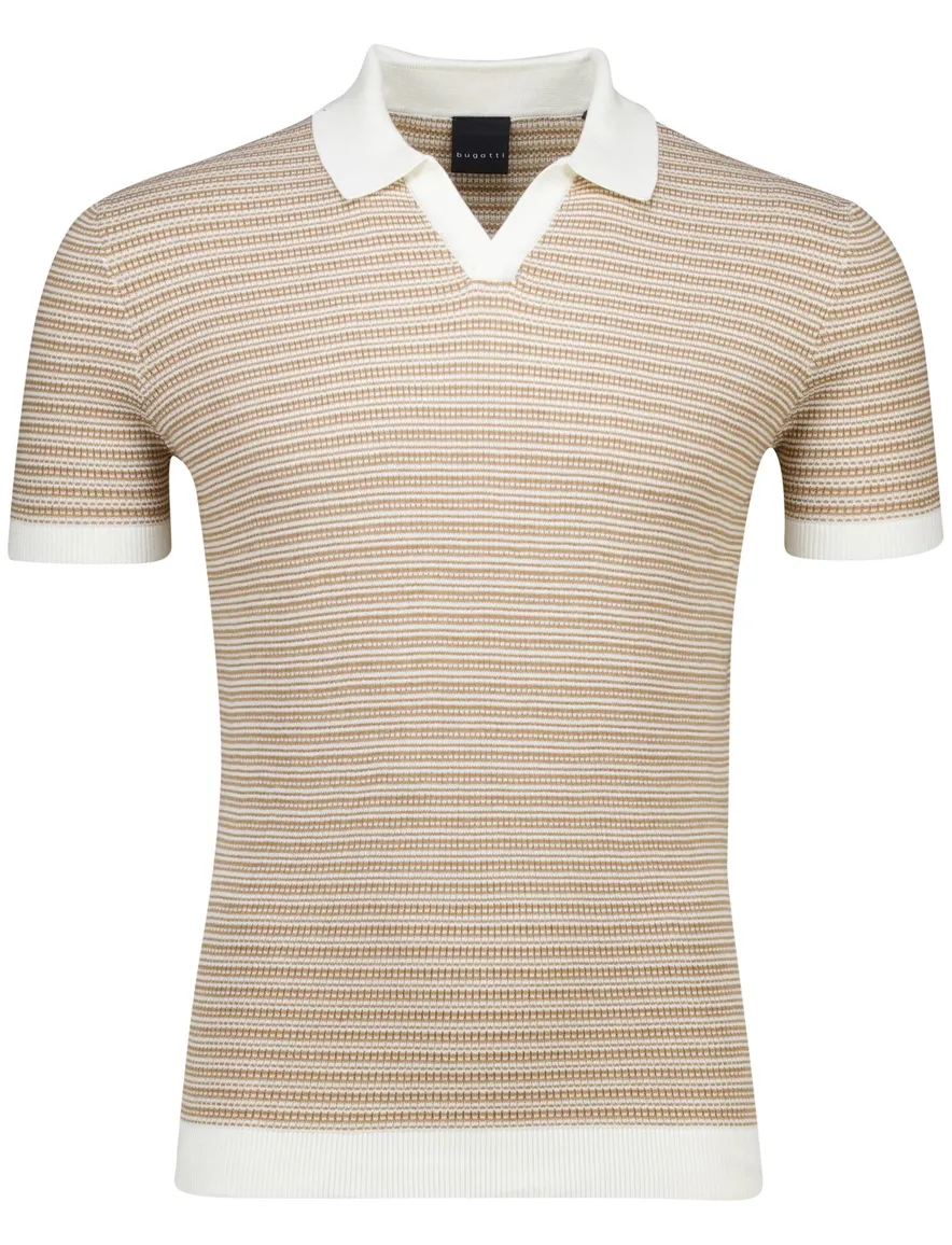 Bugatti knitted polo shirt bruin wit gestreept