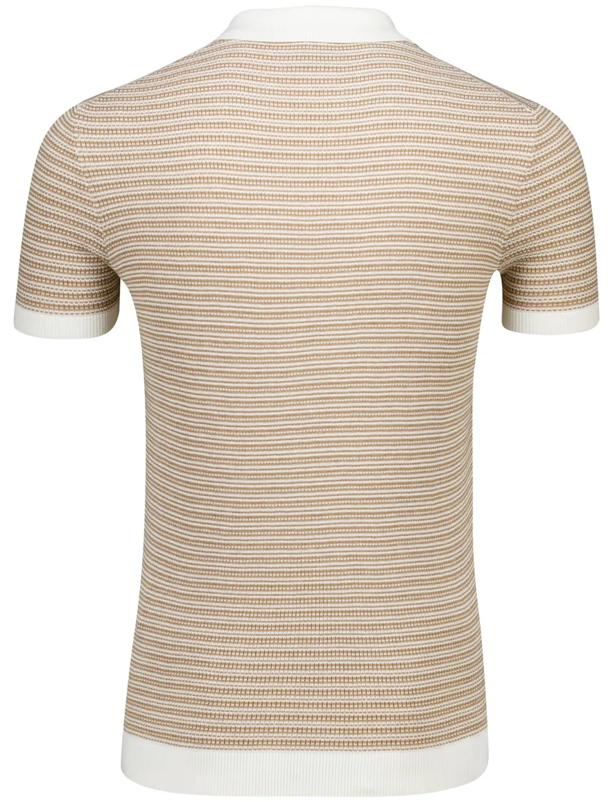 Bugatti knitted polo shirt bruin wit gestreept