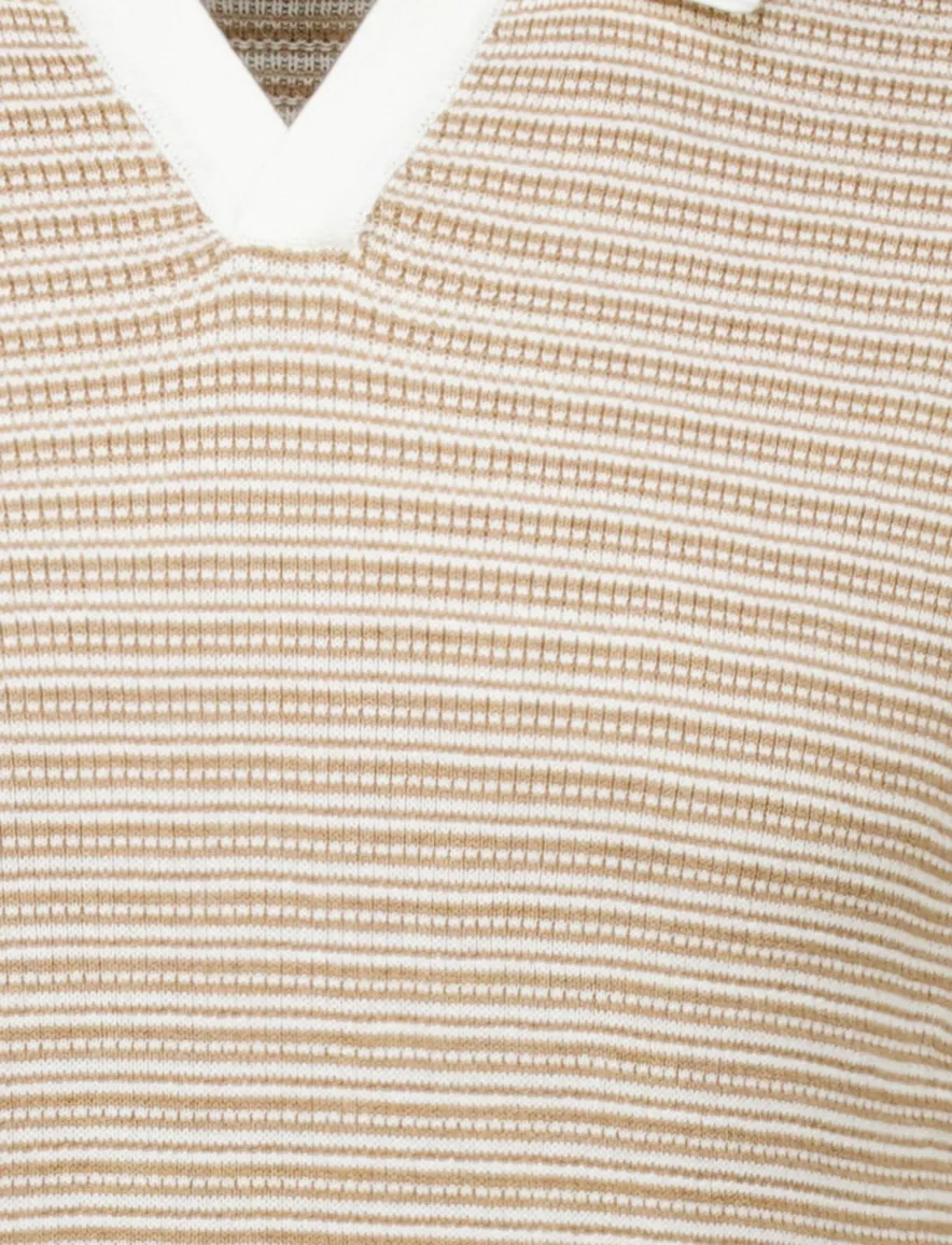 Bugatti knitted polo shirt bruin wit gestreept