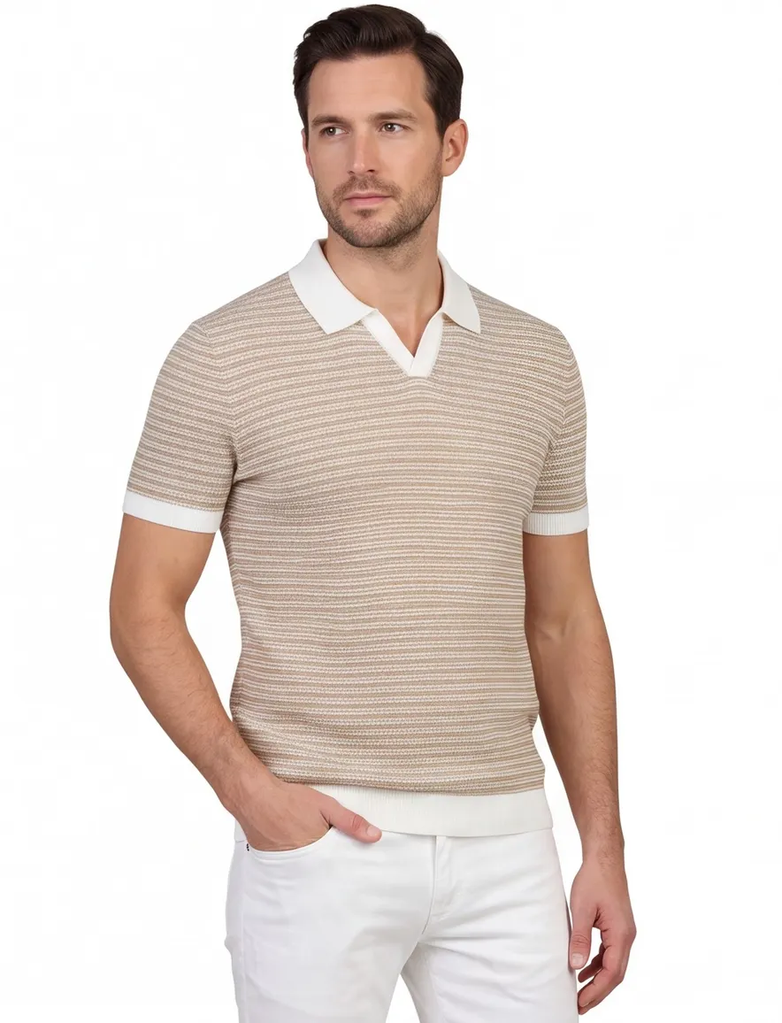 Bugatti knitted polo shirt bruin wit gestreept