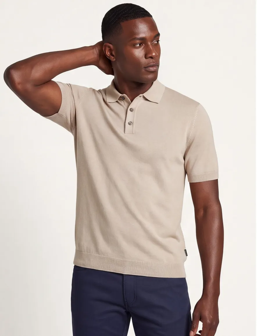 Bugatti polo effen beige met boord wijde fit