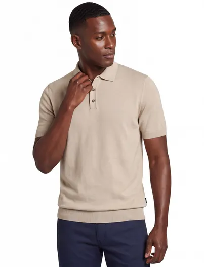 Bugatti Bugatti polo beige met boord effen katoen wijde fit