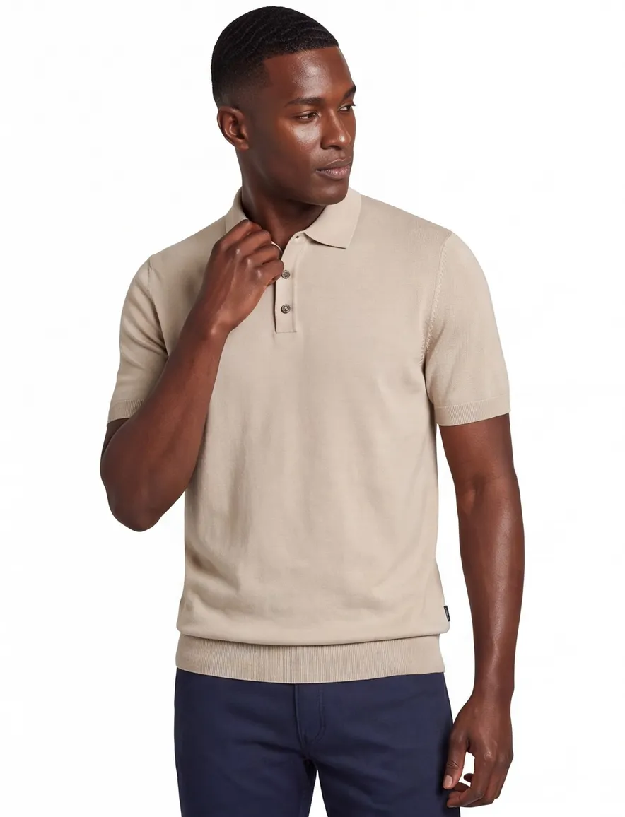 Bugatti polo effen beige met boord wijde fit