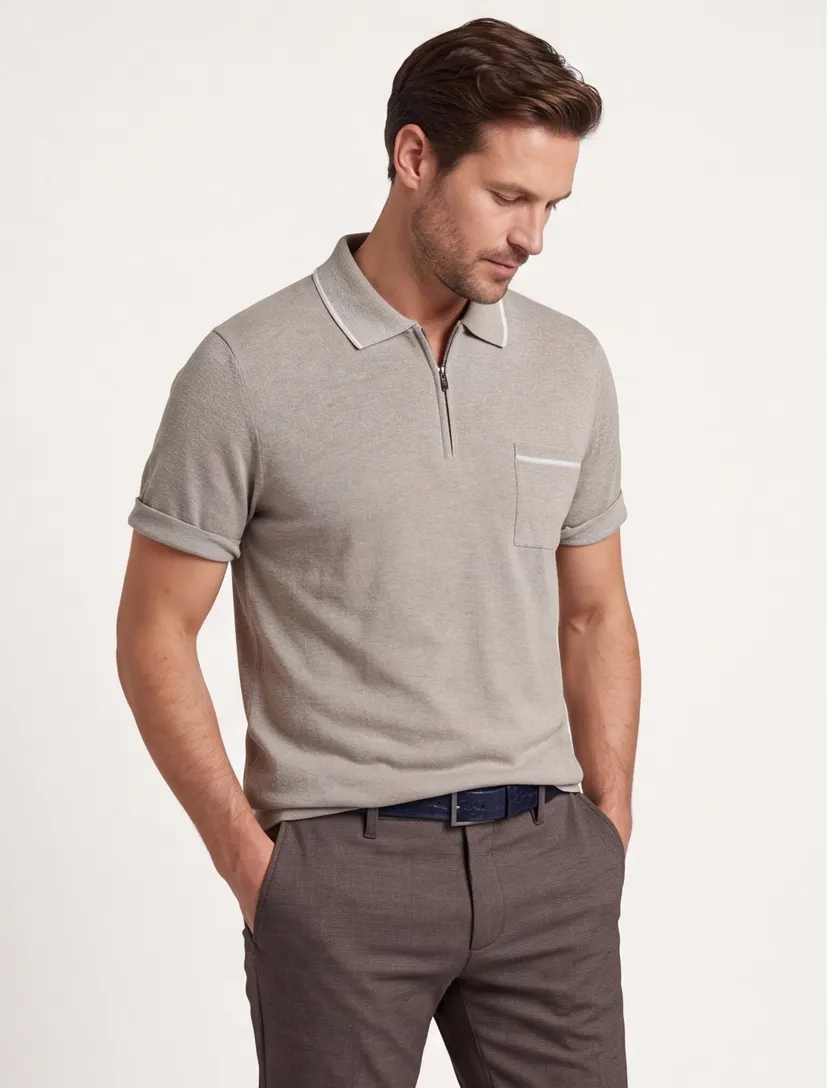 katoenen Bugatti polo beige met rits wijde fit